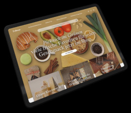 Angled tablet view of Dallmayr website frontpage 